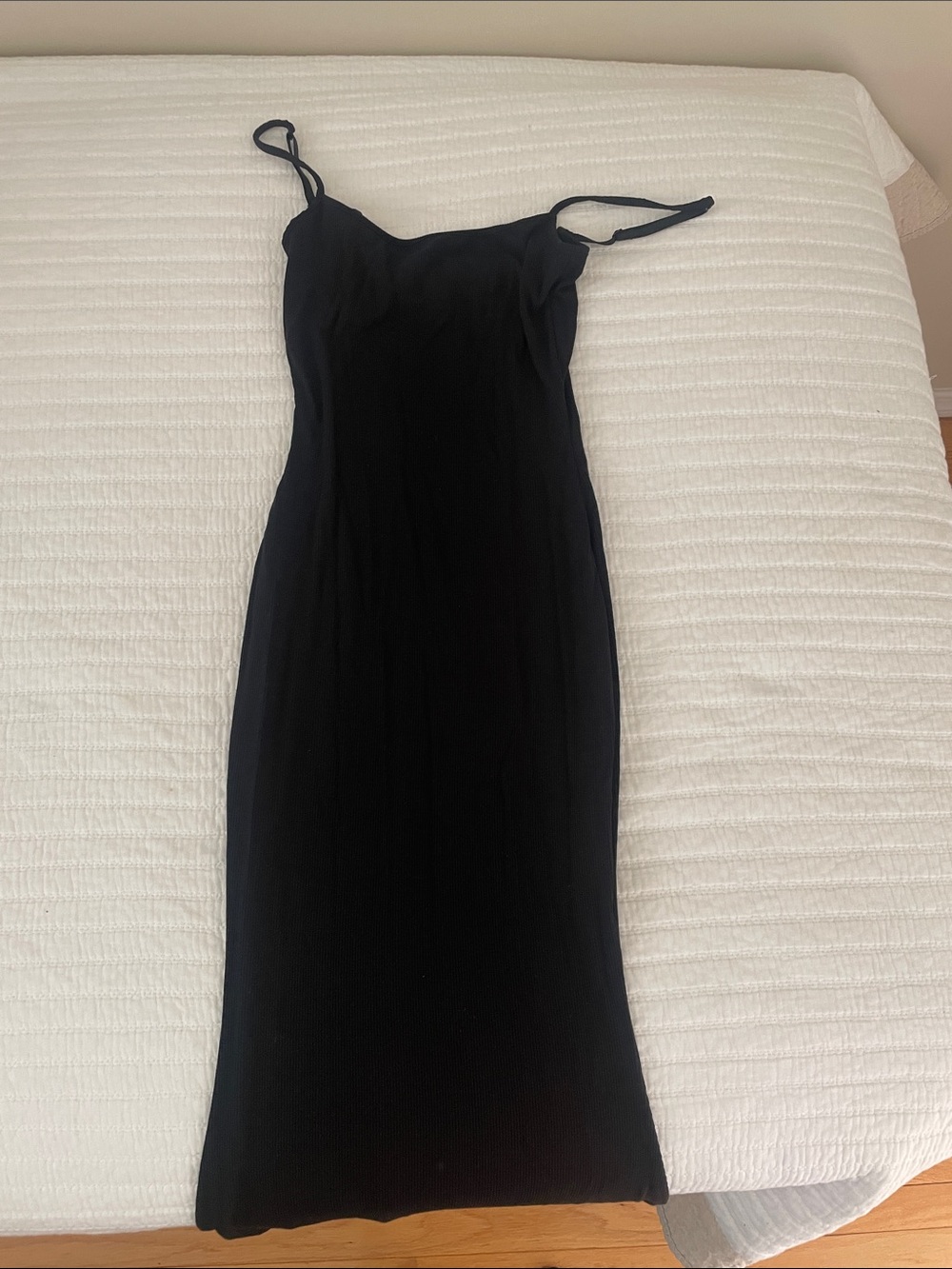 SKIMS Black Midi Slip Dress with Spaghetti Straps